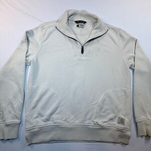 Carharttt Women's TENCEL Fiber Series 1/4 Zip Sweatshirt Cream Relaxed S Pockets